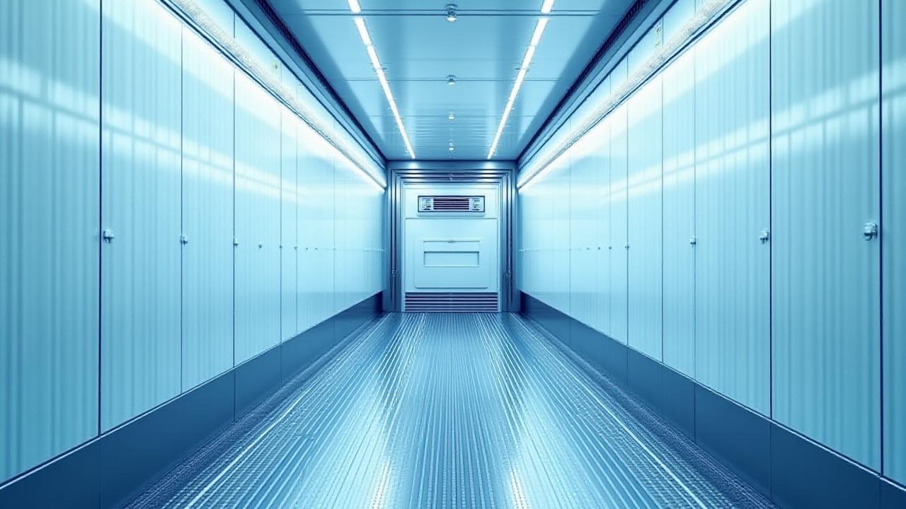 Interior view of a modern, clean refrigerated trailer unit with floor tracking and specialized cooling vents