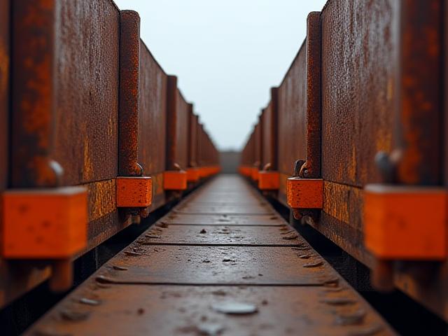 Flatbed trailer hauling high-gauge steel I-beams